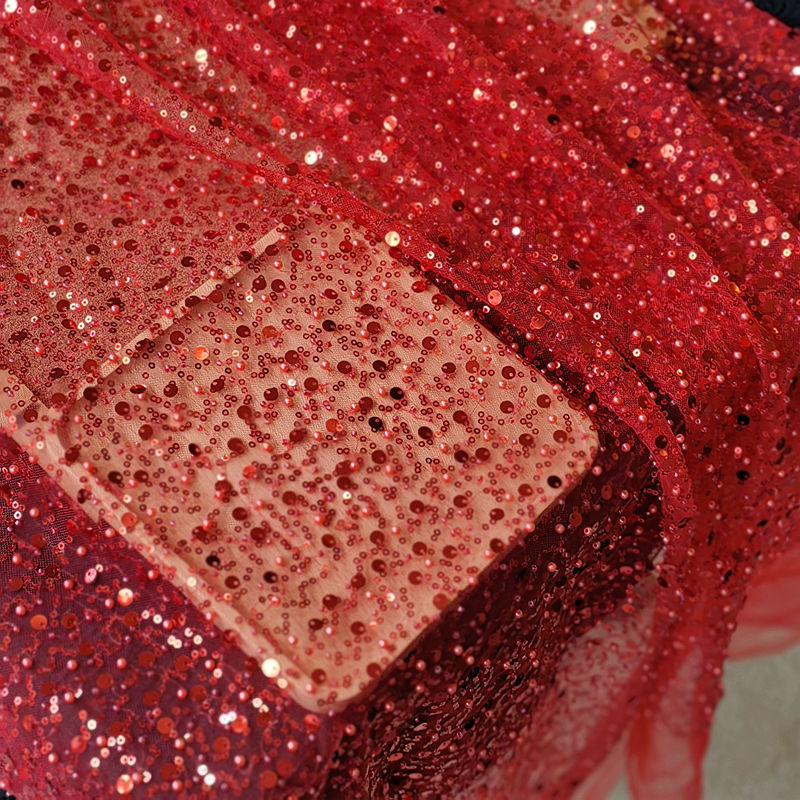 Monika Beauty Pageant Sequined Pearl Embroidery Lace Asymmetric Single Sleeve Dress