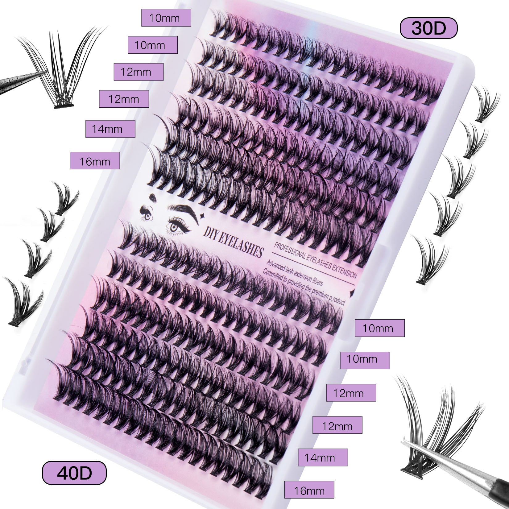 Monika Beauty Pageant 12 Rows Of 30D Plus 40D Clusters Of 240 Segmented Lashes Set