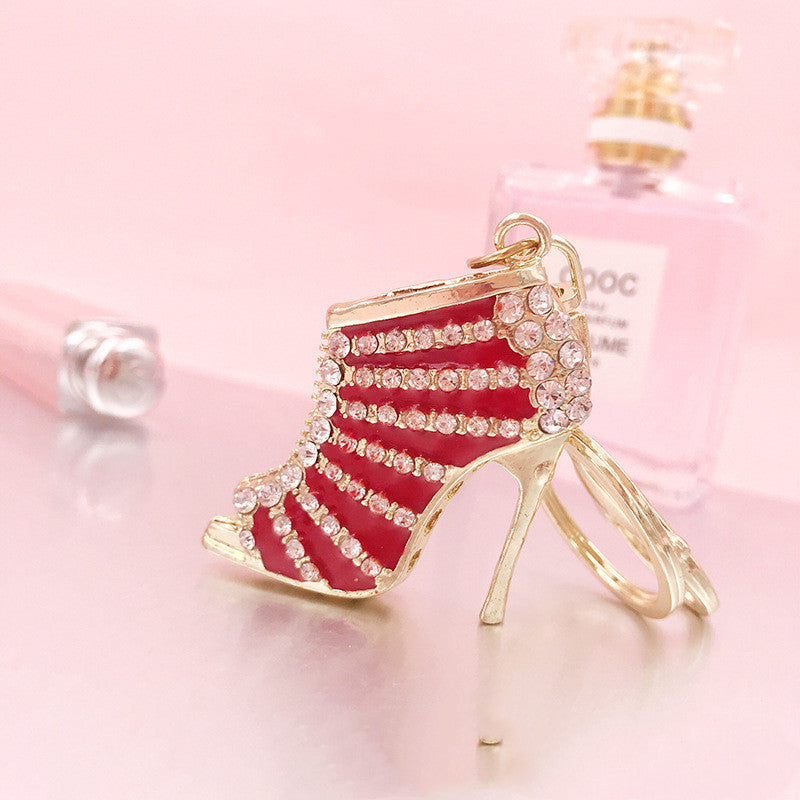 Monika Beauty Pageant Metal Rhinestone Striped High Heels Keychain
