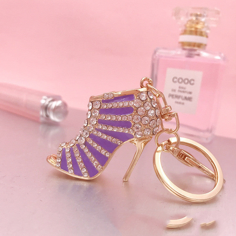Monika Beauty Pageant Metal Rhinestone Striped High Heels Keychain