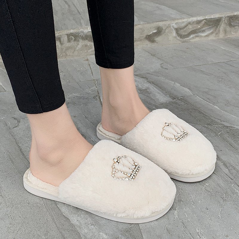 Monika Beauty Pageant Women's winter house slippers non-slip soft bottom crown slippers