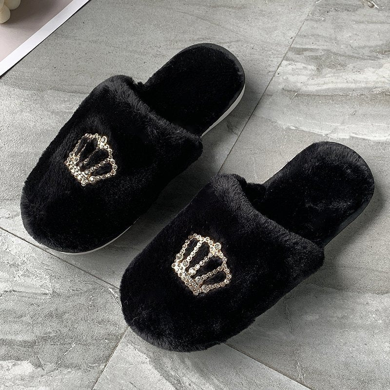 Monika Beauty Pageant Women's winter house slippers non-slip soft bottom crown slippers