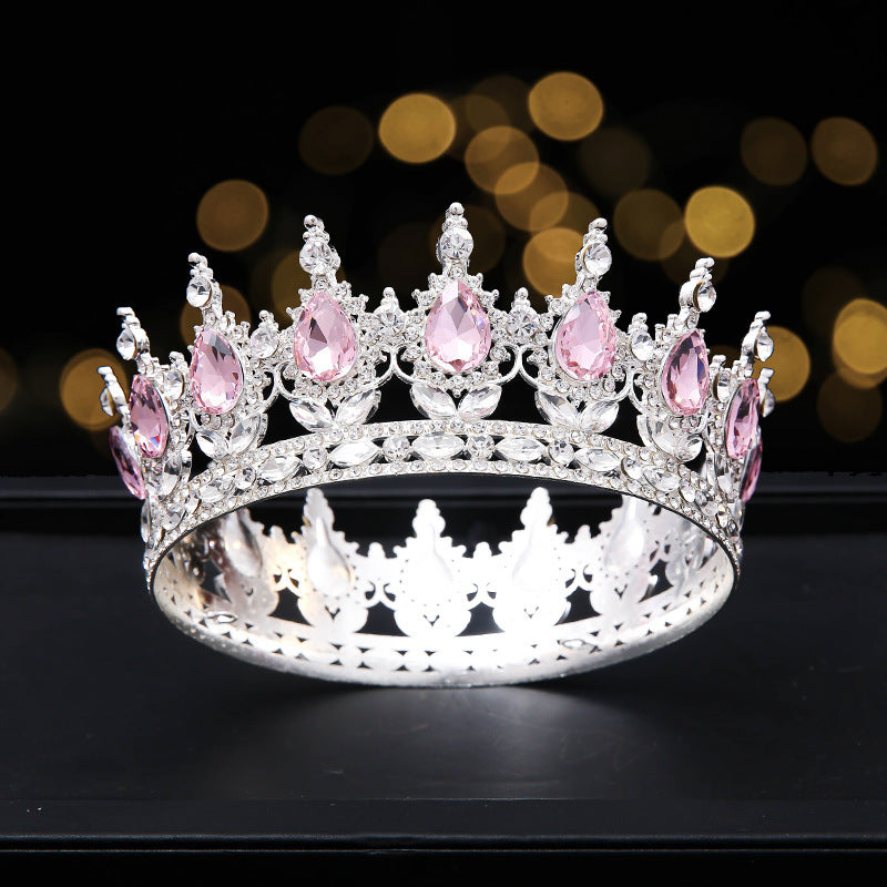 Monika Beauty Pageant Golden Full Round Crown Red Crystal Beauty Pageant