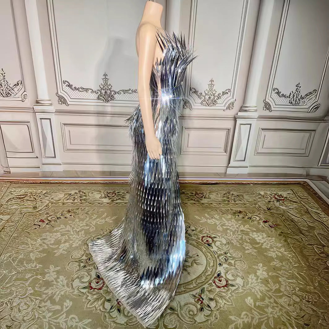 Monika Beauty Pageant Stage Advanced Light Luxury Evening Dress Sequined Design Side Slit Tail Slim Temperament