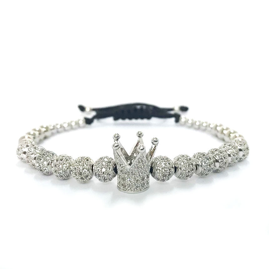 Monika Beauty Pageant 6mm CZ Ball Big Crown Braided Bracelet With White Pickaxe
