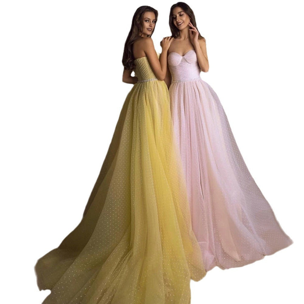 Monika Beauty Pageant Evening Gown Tube Top Retro Lantern Sleeve Light Yarn