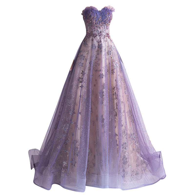 Monika Beauty Pageant Strapless Purple Sequin Starry Dress Wedding Dress