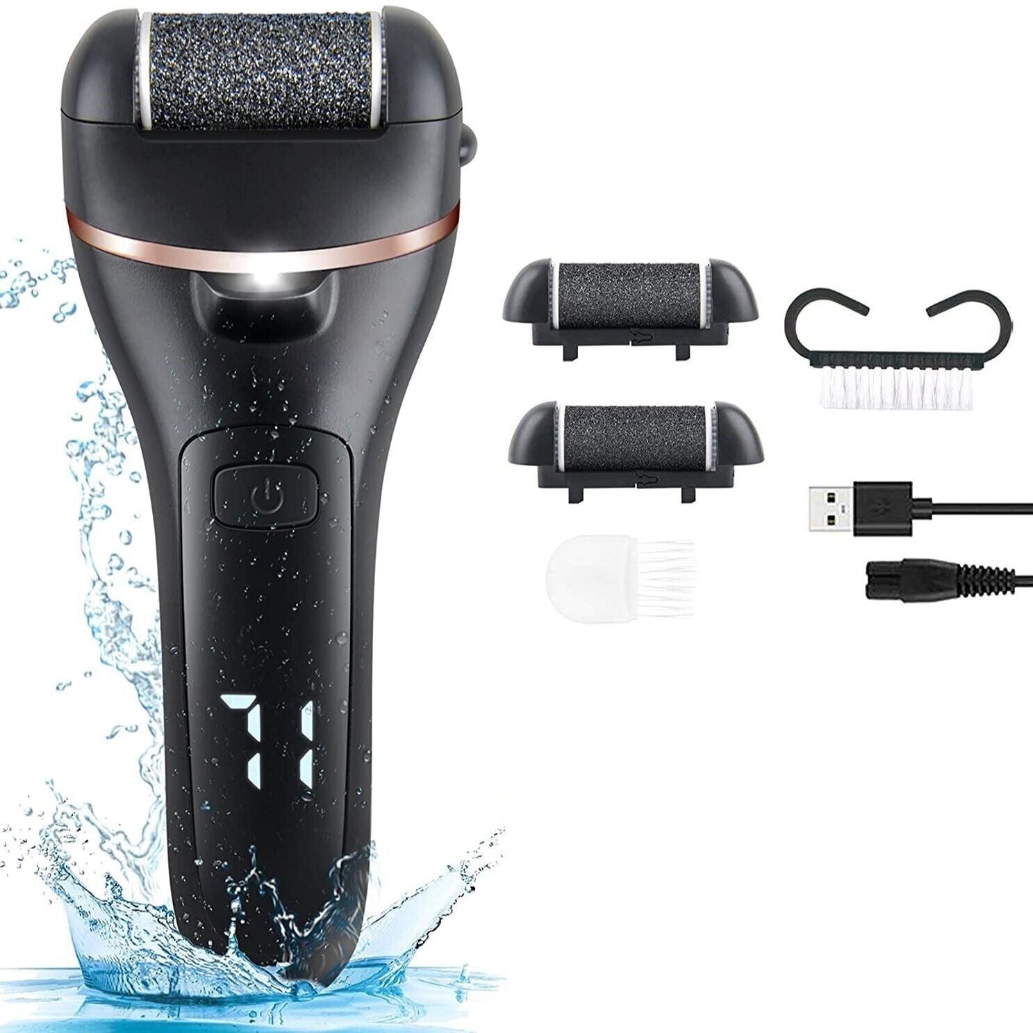 Monika Beauty Pageant Electric Foot Grinder And Callus Remover, Electric Foot Polisher, Rechargeable Foot Washing And Pedicure Kit, Suitable For Cracked Heels And Dead Skin, With 3 Roller Heads