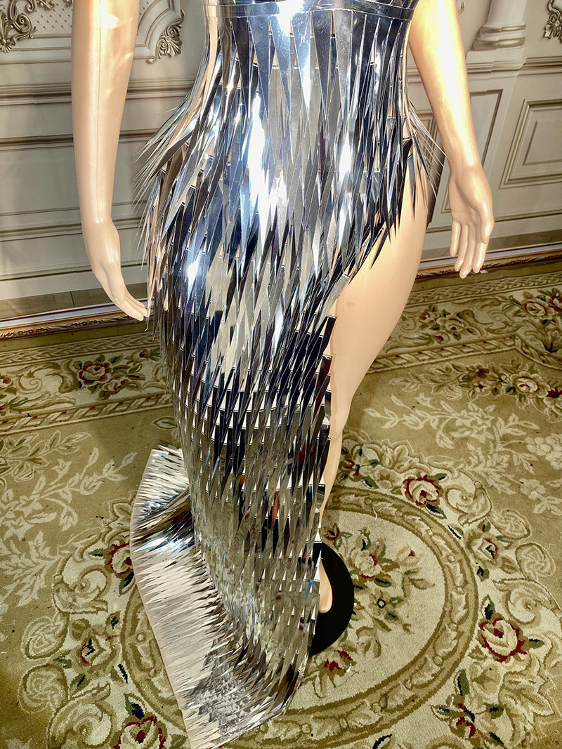 Monika Beauty Pageant Stage Advanced Light Luxury Evening Dress Sequined Design Side Slit Tail Slim Temperament