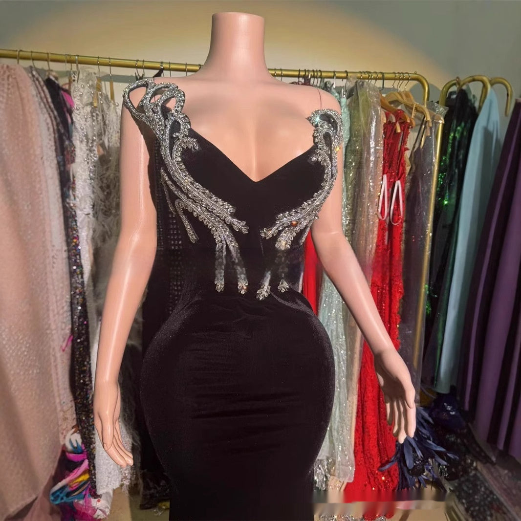 Monika Beauty Pageant Black Bandeau Slim-fit Skinny Long And Ground Dress