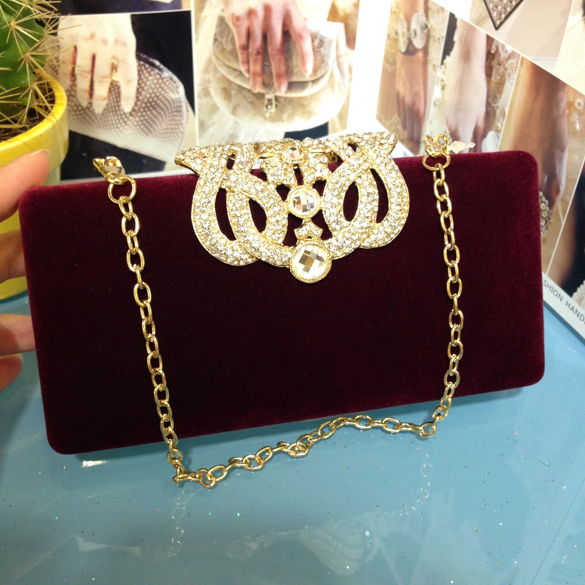 Monika Beauty Pageant Rhinestone Crown Suede Ladies Bridal Bag