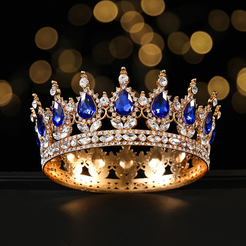 Monika Beauty Pageant Golden Full Round Crown Red Crystal Beauty Pageant