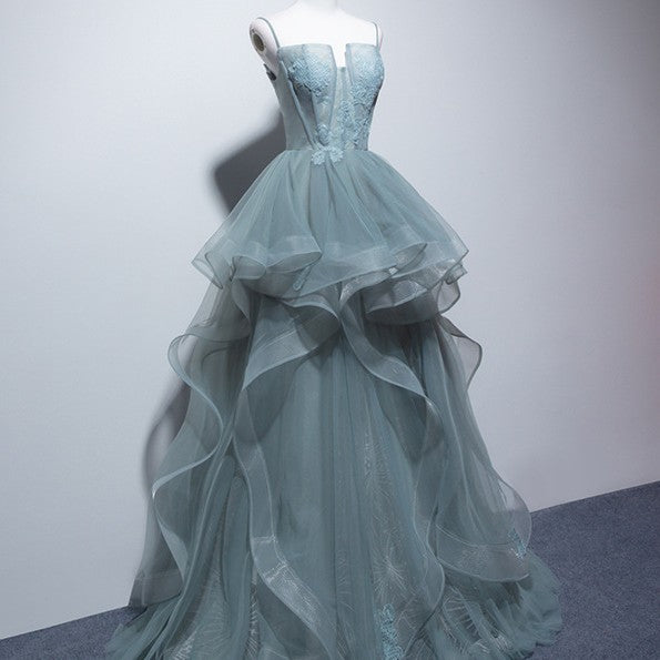 Monika Beauty Pageant Grey Green Suspender Bra Evening Dress For Women