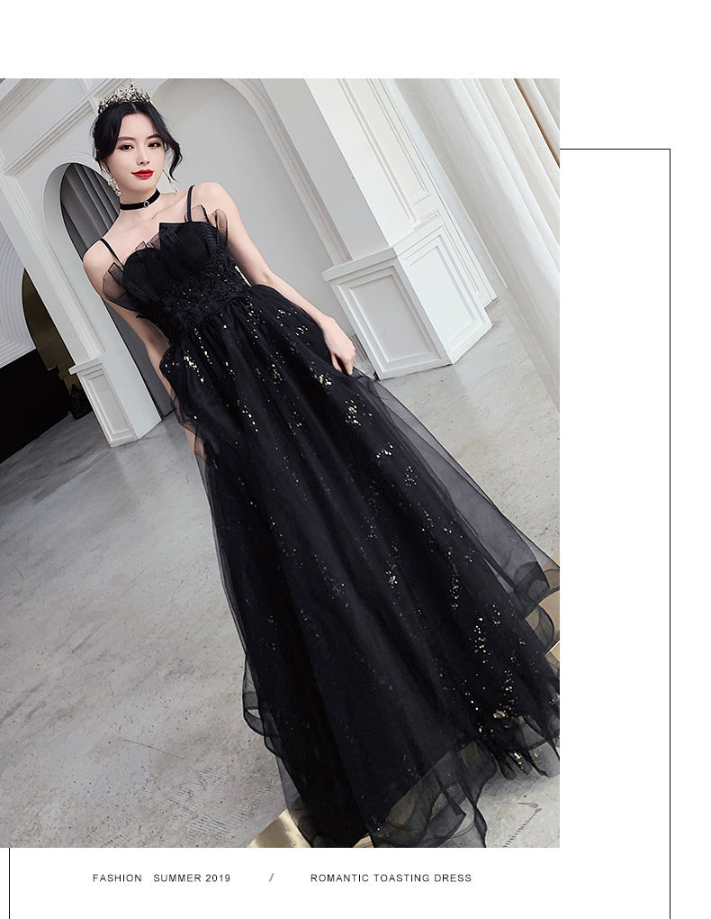 Monika Beauty Pageant Black Evening Dress Temperamental Minority High-end