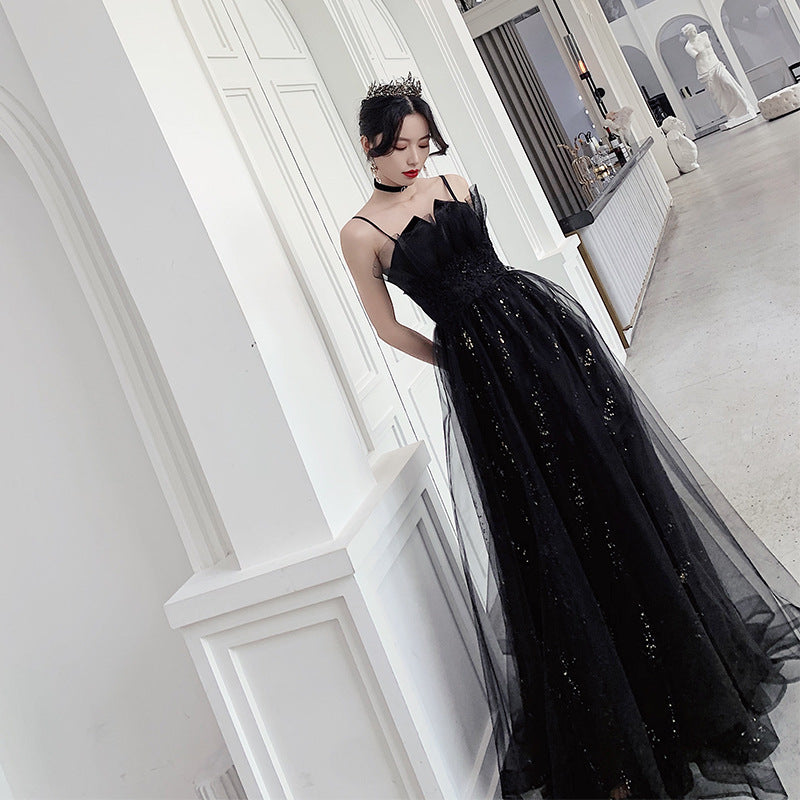 Monika Beauty Pageant Black Evening Dress Temperamental Minority High-end