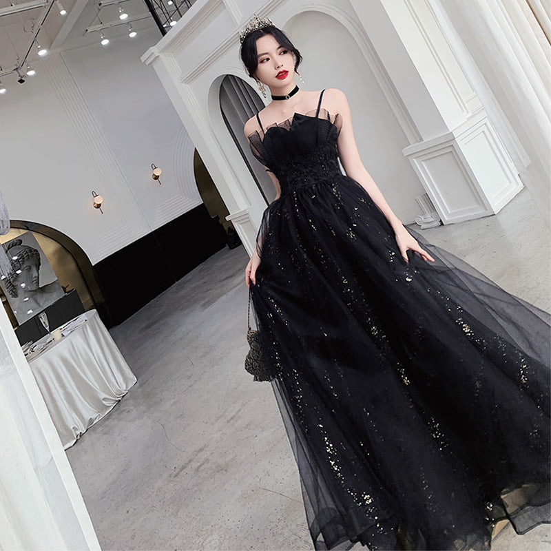 Monika Beauty Pageant Black Evening Dress Temperamental Minority High-end