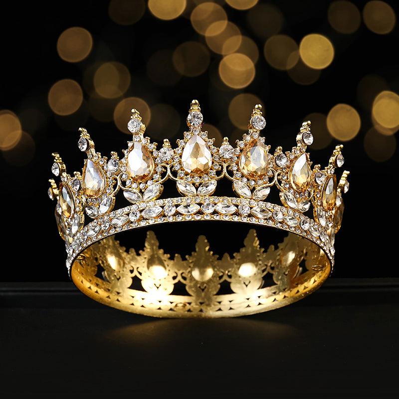 Monika Beauty Pageant Golden Full Round Crown Red Crystal Beauty Pageant