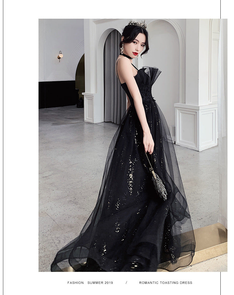 Monika Beauty Pageant Black Evening Dress Temperamental Minority High-end