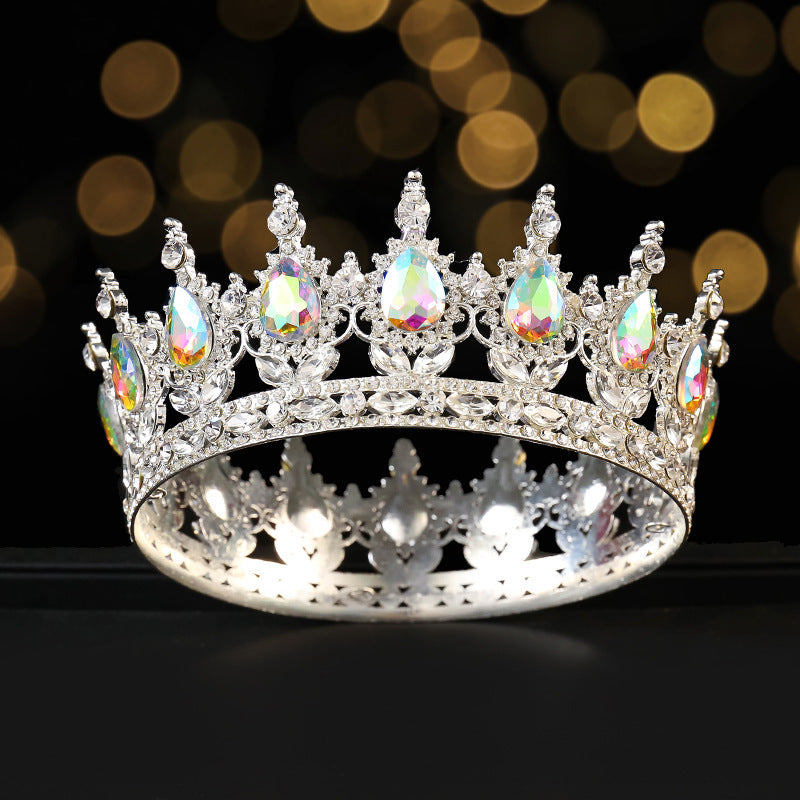 Monika Beauty Pageant Golden Full Round Crown Red Crystal Beauty Pageant