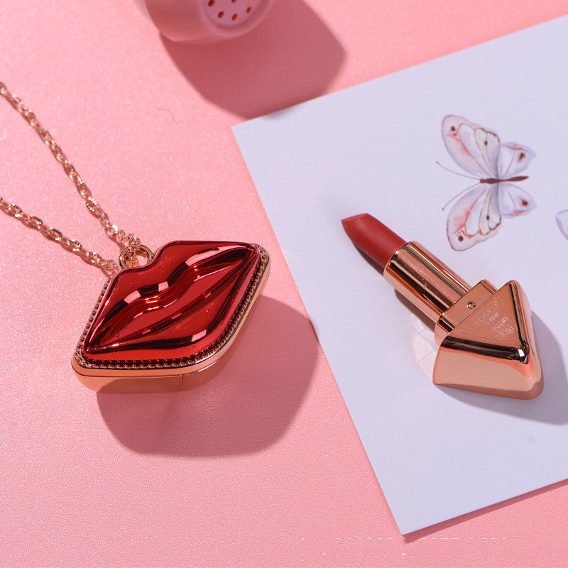 Monika Beauty Pageant Fashion Gold Mouth Matte Lipstick Makeup Velvet Red Lip Gloss Waterproof Longlasting Korean Cosmetic