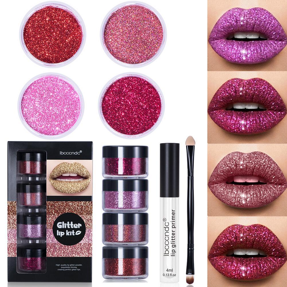 Monika Beauty Pageant Glitter Lip Gloss Lipstick Shiny DIY Lip Gloss Diamond Waterproof Long Lasting Lipgloss Kit With Lip Primer Lip Tint Lips Makeup