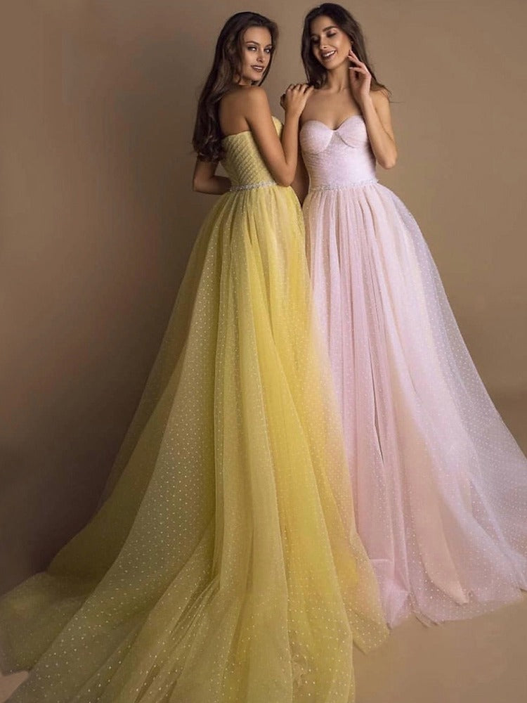 Monika Beauty Pageant Evening Gown Tube Top Retro Lantern Sleeve Light Yarn