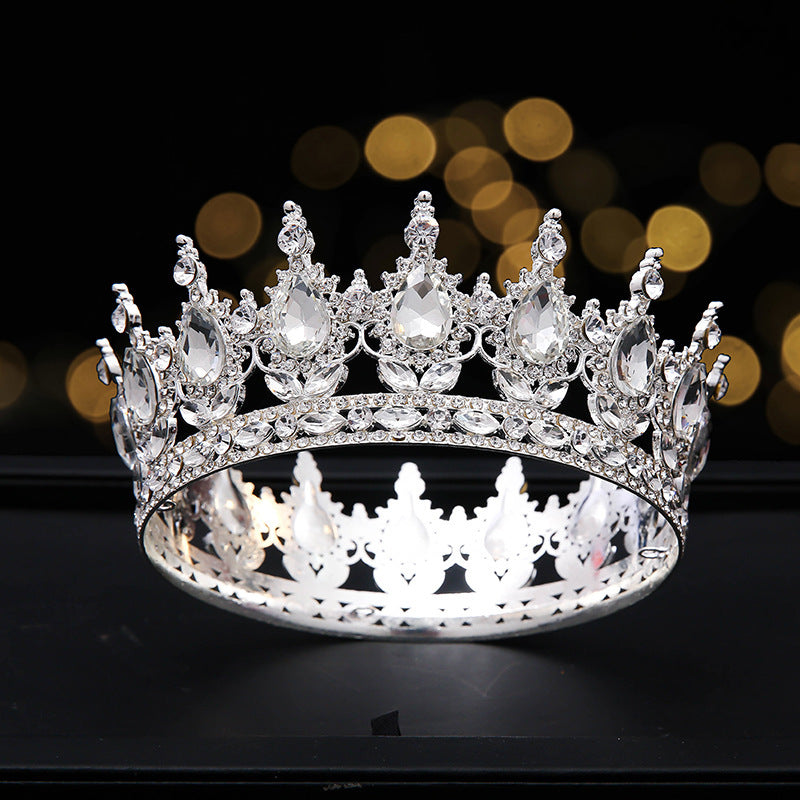 Monika Beauty Pageant Golden Full Round Crown Red Crystal Beauty Pageant