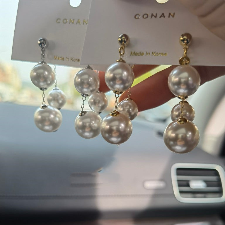 Monika Beauty Pageant Pearl Beaded Tassel Celebrity Net Celebrity Stud Earrings