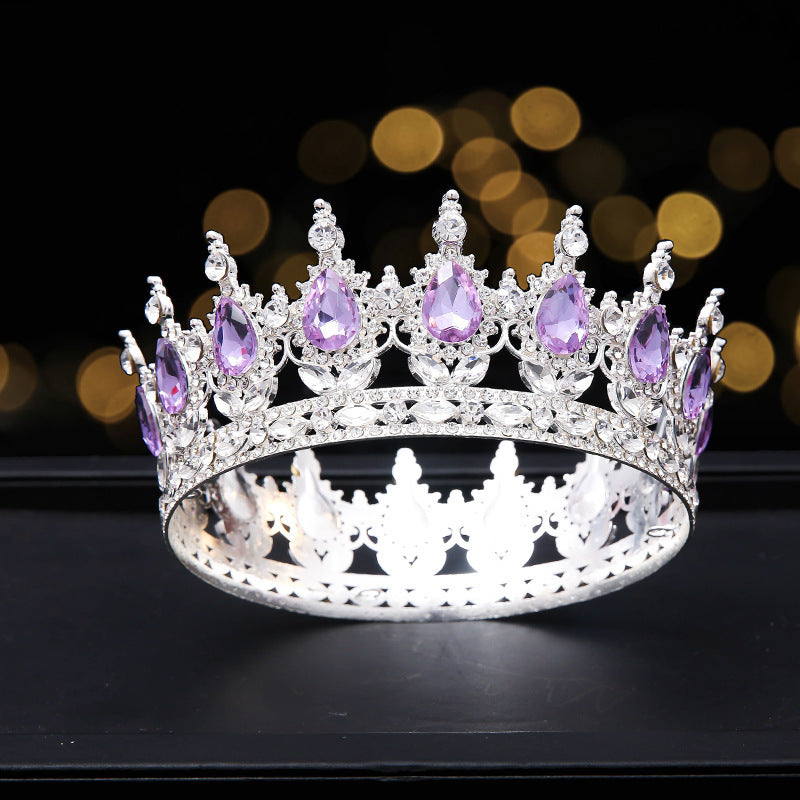 Monika Beauty Pageant Golden Full Round Crown Red Crystal Beauty Pageant