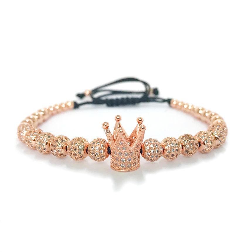 Monika Beauty Pageant 6mm CZ Ball Big Crown Braided Bracelet With White Pickaxe