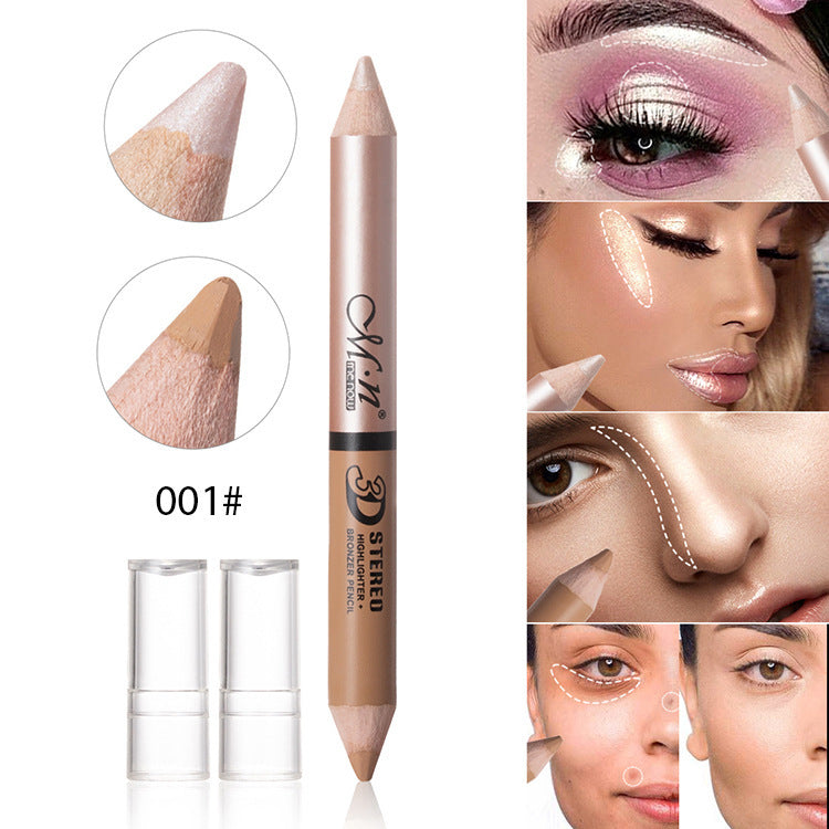 Monika Beauty Pageant Double-headed Concealer Pen Highlighter Pen One Stroke Dual-use Soft Waterproof Brighten Facial Contour Color Peelable Makeup