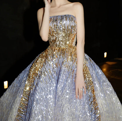 Monika Beauty Pageant Purple Tube Top Light Miniature High-end Banquet Embossed Toast Dress