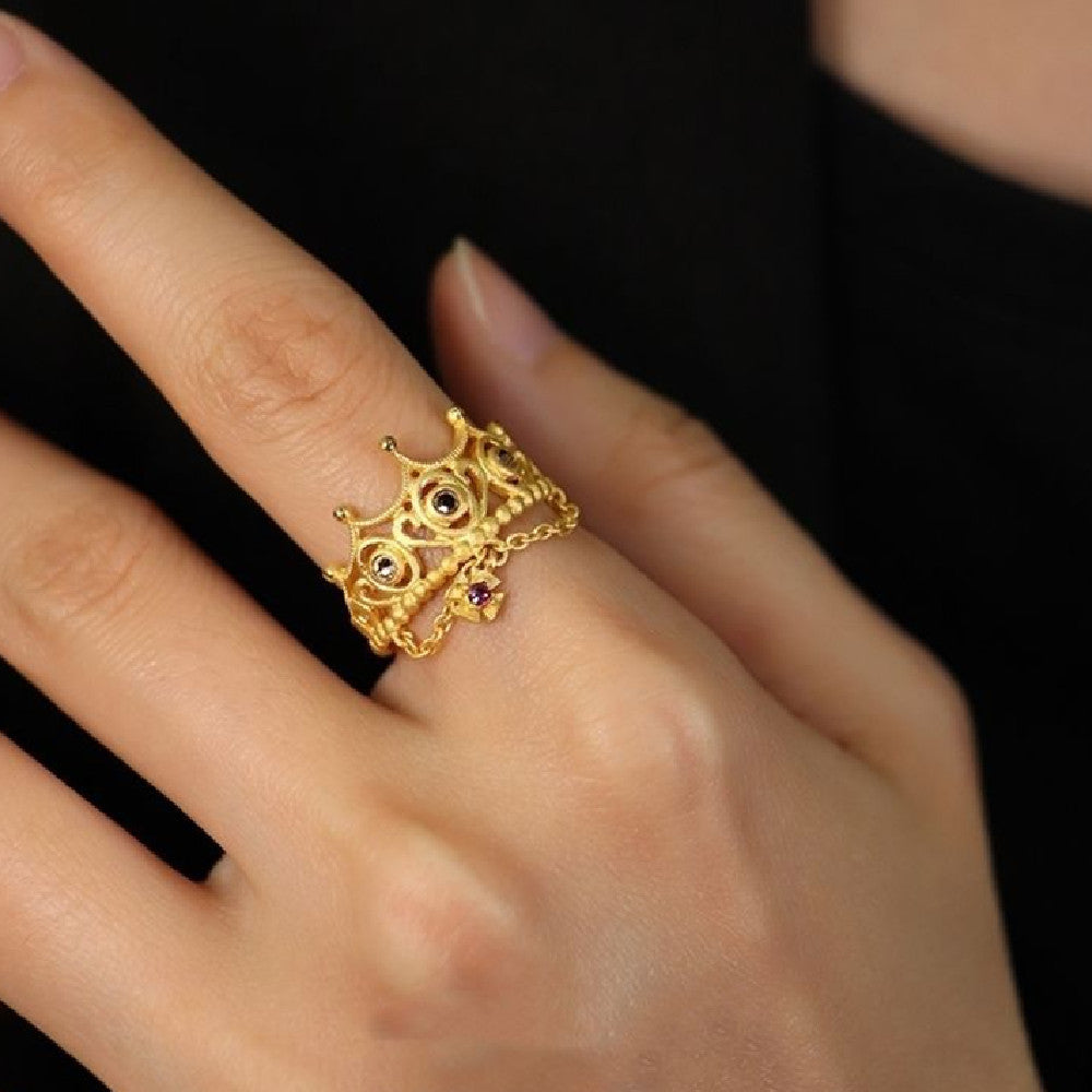 Monika Beauty Pageant Fashion Retro Crown Tassel Ring