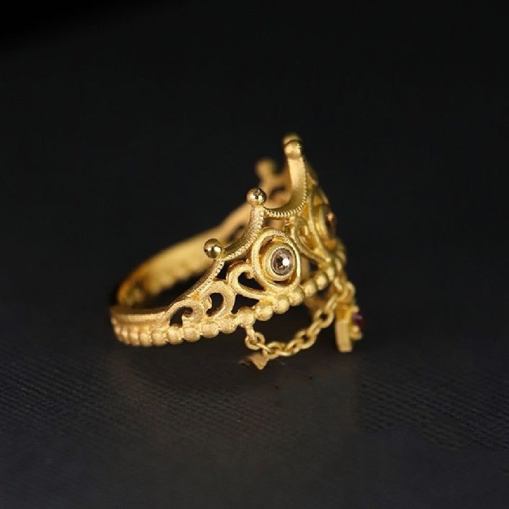 Monika Beauty Pageant Fashion Retro Crown Tassel Ring