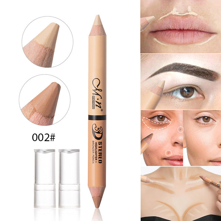 Monika Beauty Pageant Double-headed Concealer Pen Highlighter Pen One Stroke Dual-use Soft Waterproof Brighten Facial Contour Color Peelable Makeup