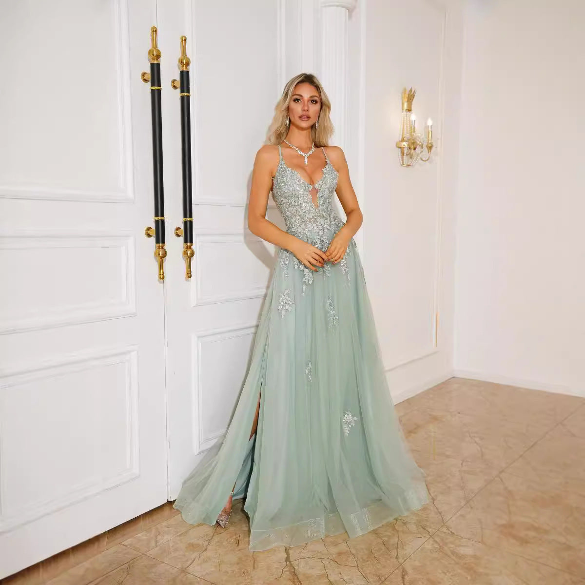 Monika Beauty Pageant Women Evening Dresses Suspender Dance Dress Long