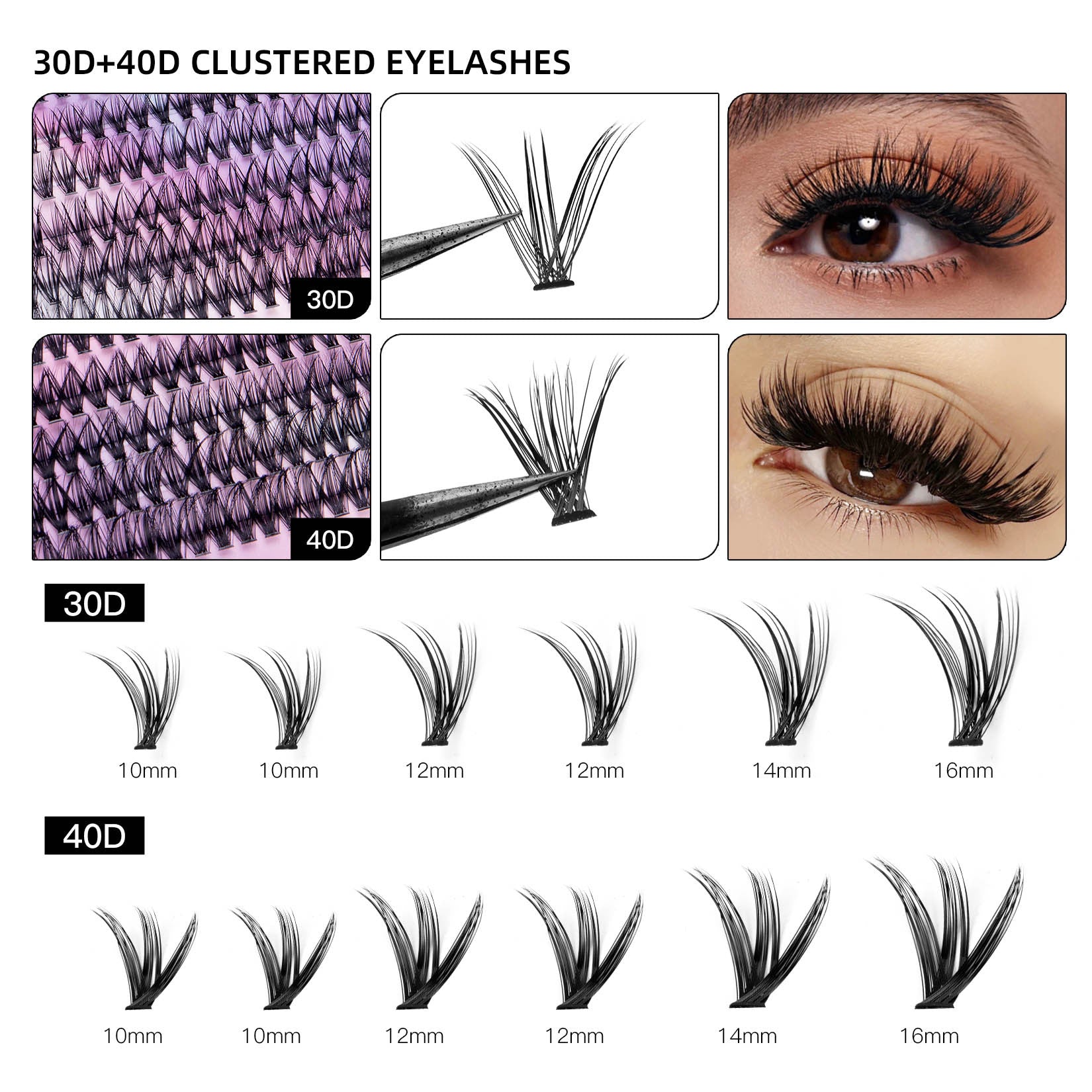 Monika Beauty Pageant 12 Rows Of 30D Plus 40D Clusters Of 240 Segmented Lashes Set