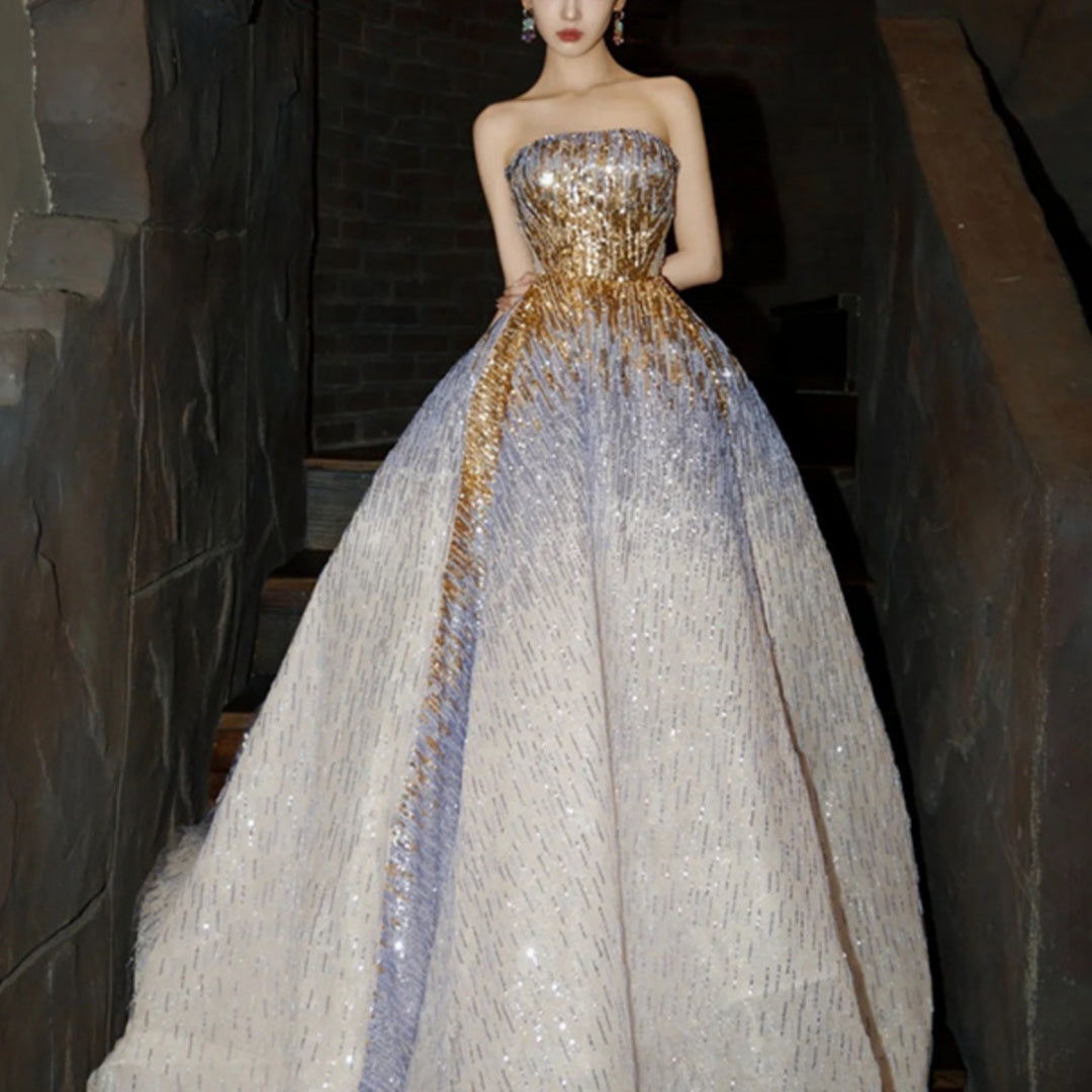 Monika Beauty Pageant Purple Tube Top Light Miniature High-end Banquet Embossed Toast Dress