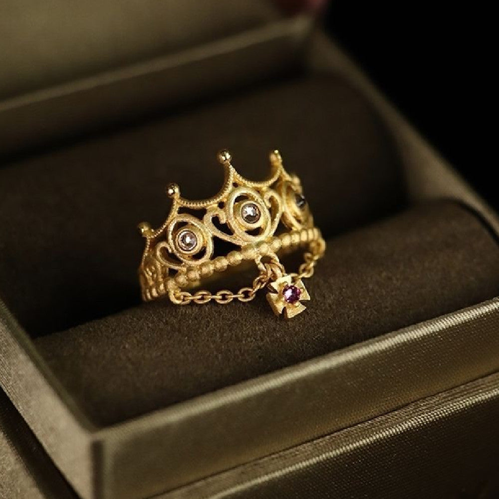 Monika Beauty Pageant Fashion Retro Crown Tassel Ring