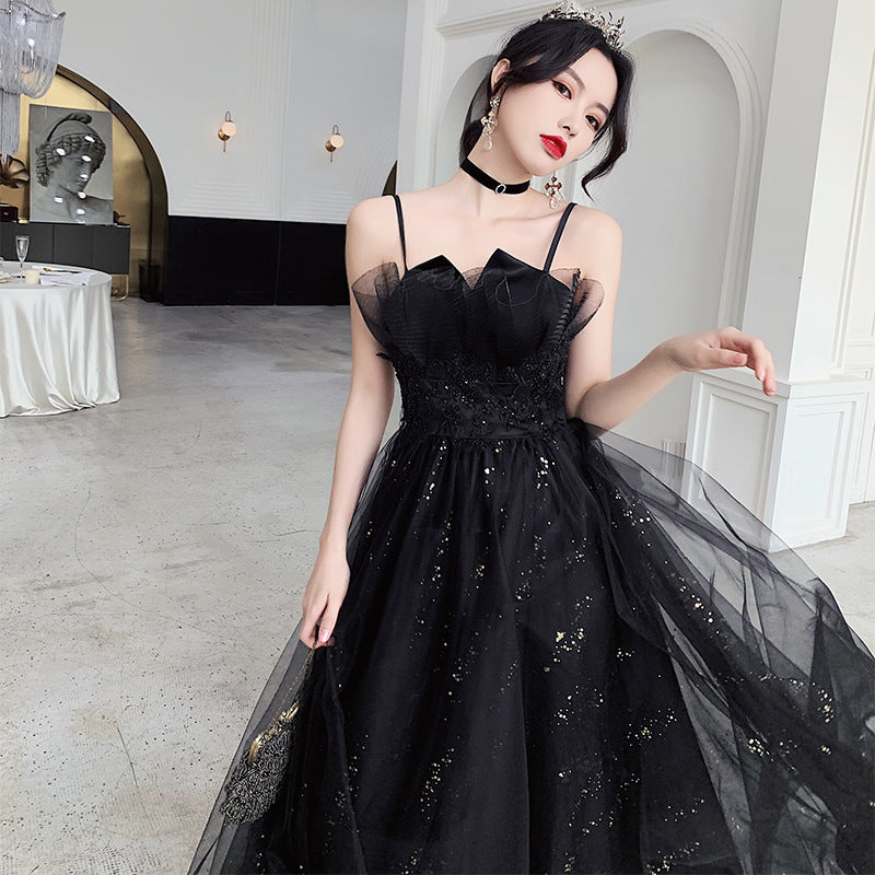 Monika Beauty Pageant Black Evening Dress Temperamental Minority High-end