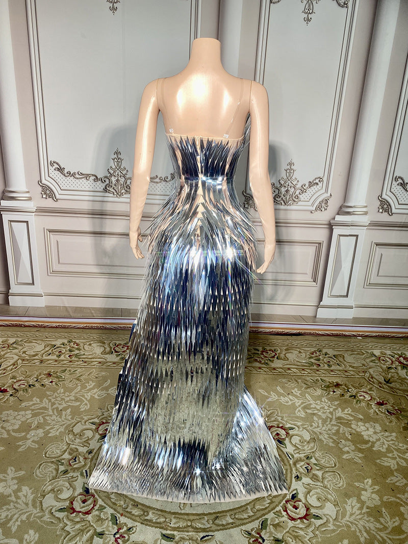 Monika Beauty Pageant Stage Advanced Light Luxury Evening Dress Sequined Design Side Slit Tail Slim Temperament