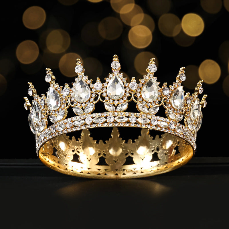 Monika Beauty Pageant Golden Full Round Crown Red Crystal Beauty Pageant