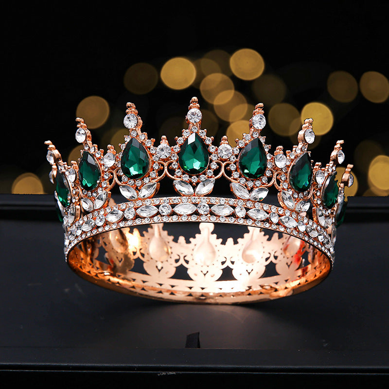 Monika Beauty Pageant Golden Full Round Crown Red Crystal Beauty Pageant
