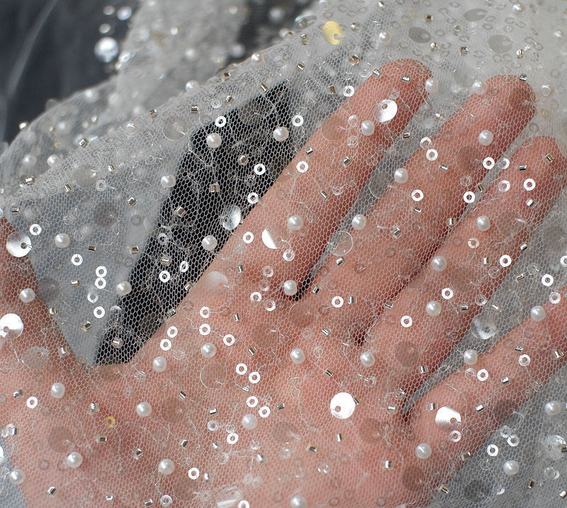 Monika Beauty Pageant Sequined Pearl Embroidery Lace Asymmetric Single Sleeve Dress